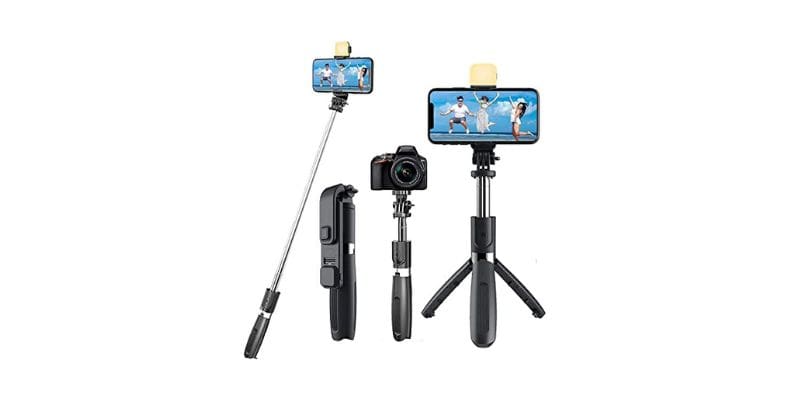 Selfie sticks with remote and selfie light min