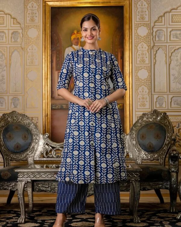 Premium Floral Fine Cotton Kurti Palazzo Set - Image 4