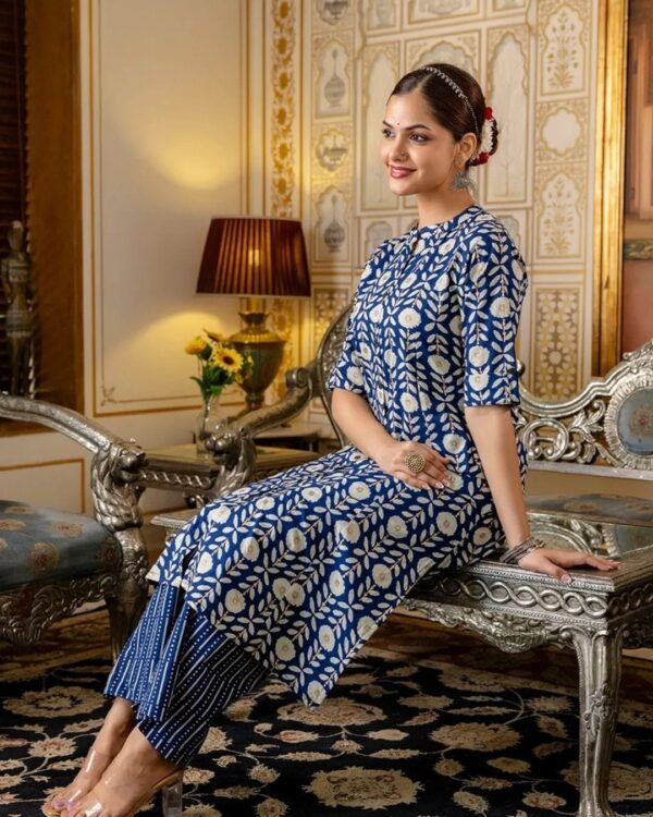 Premium Floral Fine Cotton Kurti Palazzo Set - Image 2