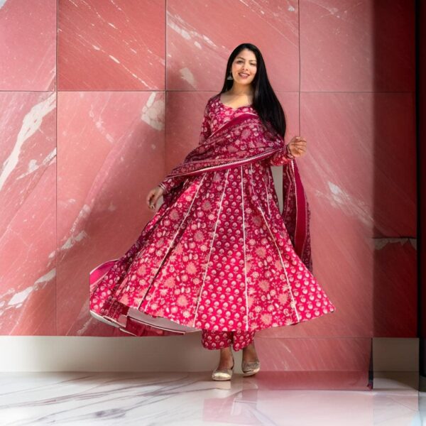 ANARKALI KURTI PANT MALMAL DUPATTA - Image 6