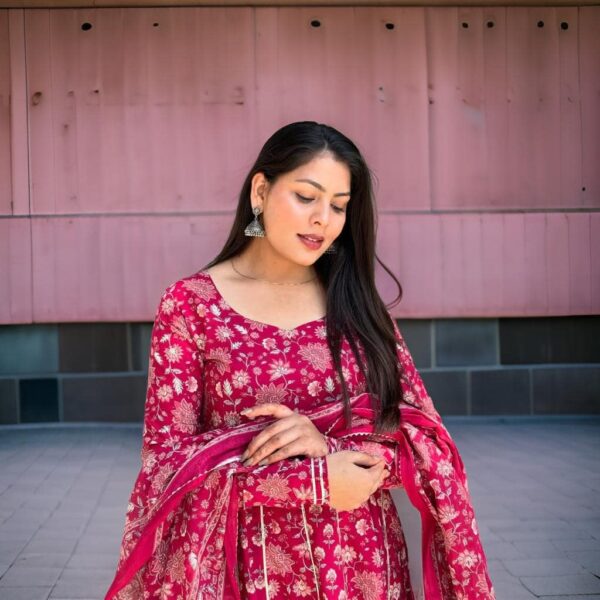 ANARKALI KURTI PANT MALMAL DUPATTA - Image 5