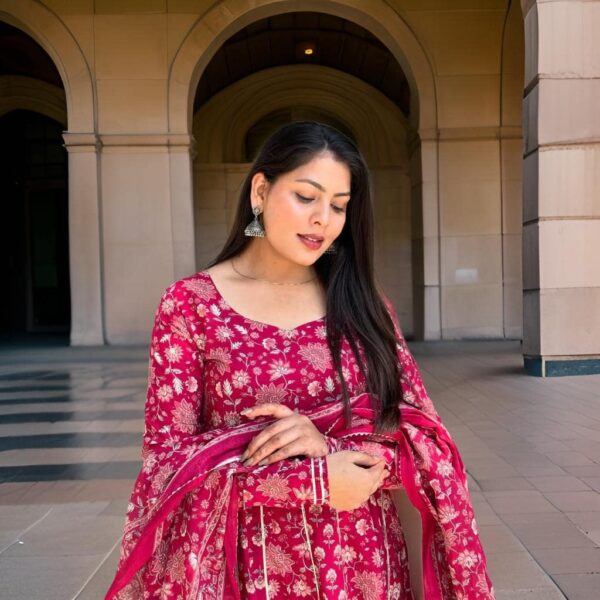 ANARKALI KURTI PANT MALMAL DUPATTA - Image 2