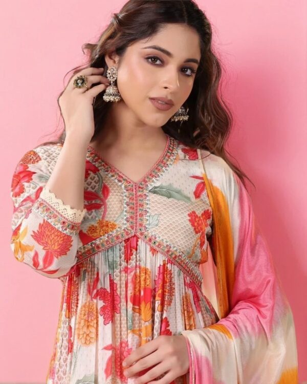 Elegant Aliya Cut Rayon Kurti Set with Afghani Pant