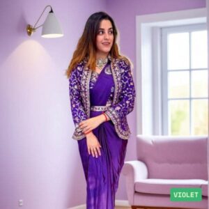 60 off – heavy satin silk ready to wear saree with embroidered jacket, belt & blouse (5)