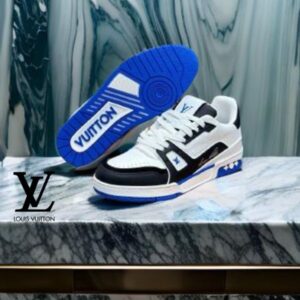 Louis vuitton lv trainer white blue sneakers for men (3) min