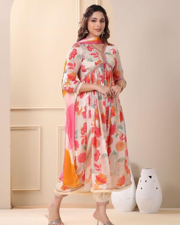 Elegant Aliya Cut Rayon Kurti Set with Afghani Pant