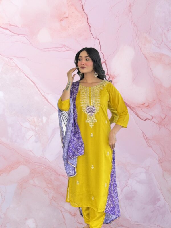 Elegant Vichitra Silk Kurti Set with Chinon Dupatta