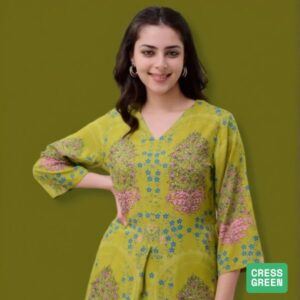 Handblock printed cotton blend kurta & plazzo set for women (1) min