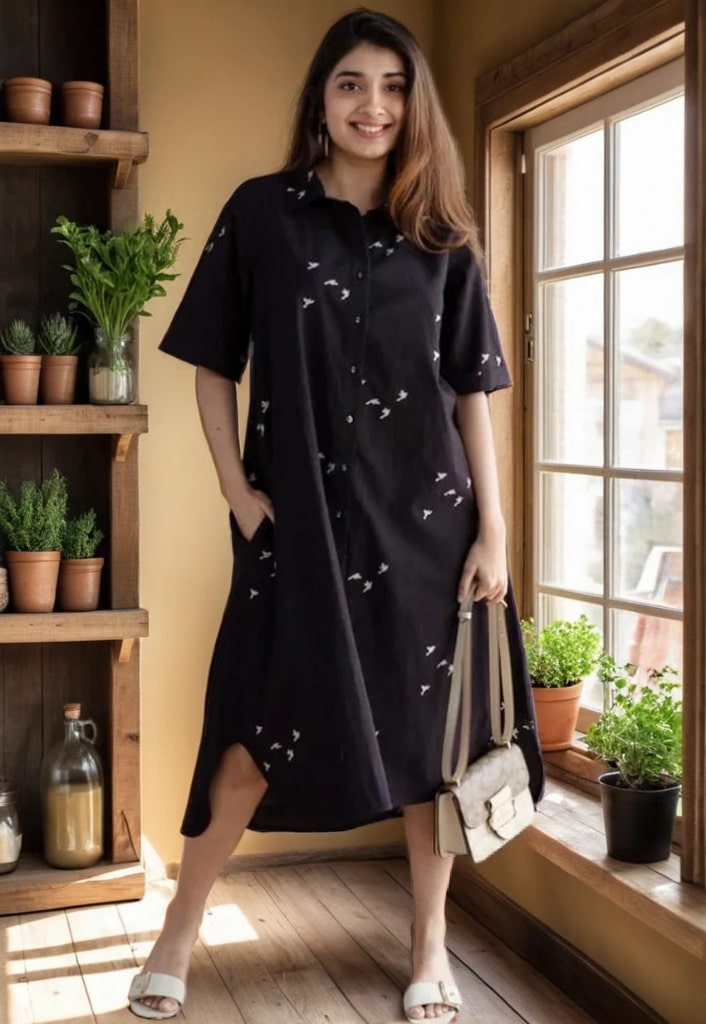 Stylish Cotton Blend Puff Sleeves Midi Kurti Set for Women Stylish Cotton Blend Puff Sleeves Midi Kurti Set for Women
