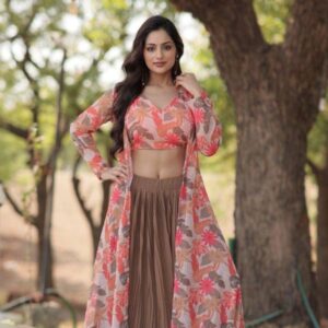 Women's faux georgette lehenga choli with shrug (2) min