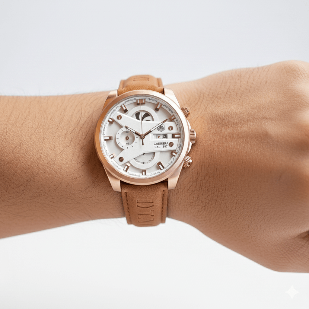 cr7 chronograph sport watch for men 44mm gold dial & rose gold case cr7 chronograph sport watch for men 44mm gold dial & rose gold case