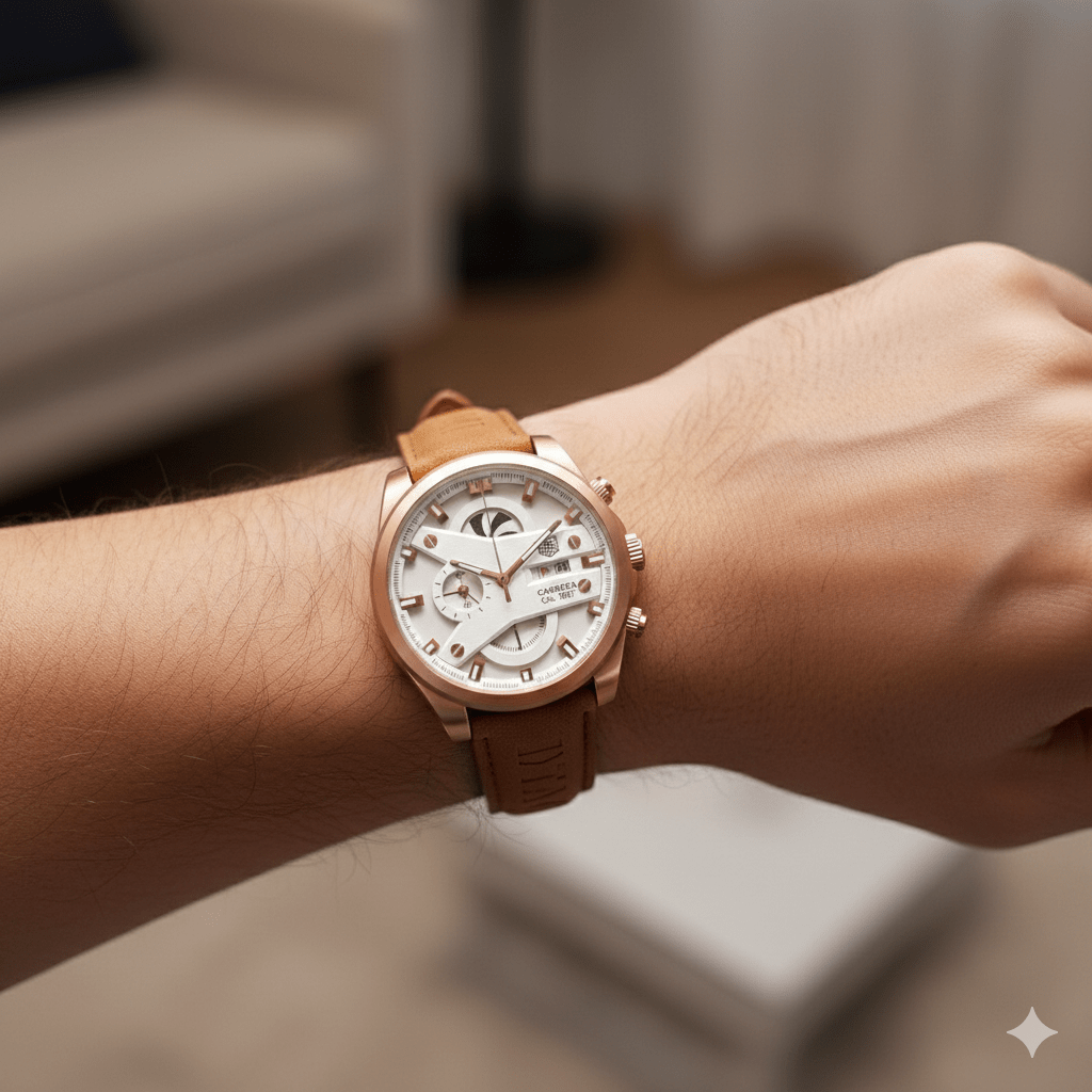 cr7 chronograph sport watch for men 44mm gold dial & rose gold case cr7 chronograph sport watch for men 44mm gold dial & rose gold case